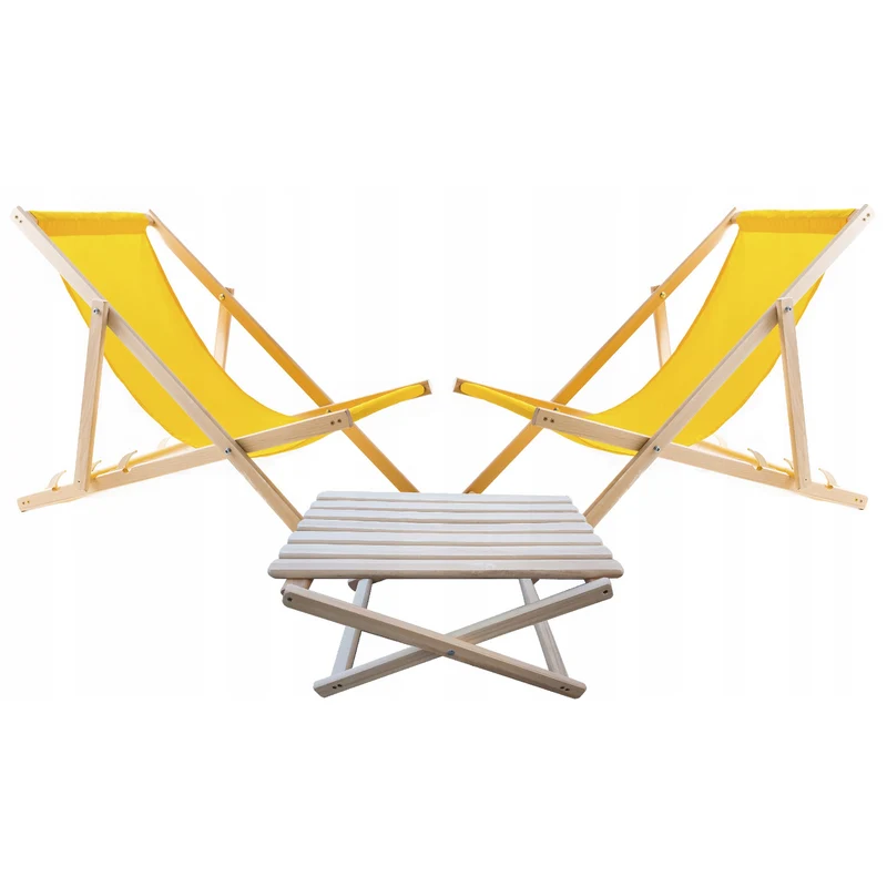Set di 2 sedie da spiaggia, + tavolino in legno, colore giallo Woodok