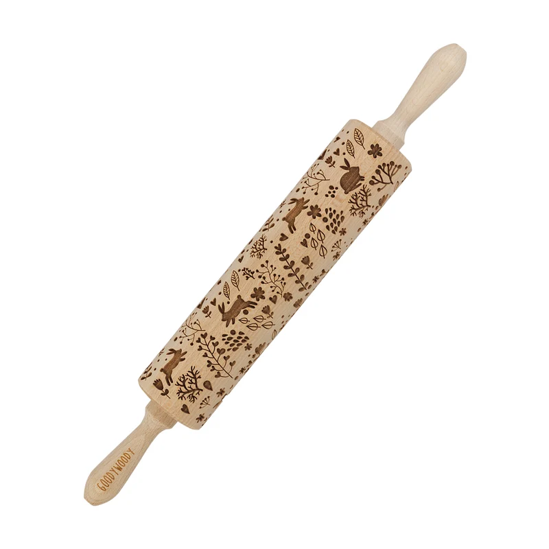 Rullo per dolci inciso Goody Woody, 46 cm, legno di faggio, design coniglietto