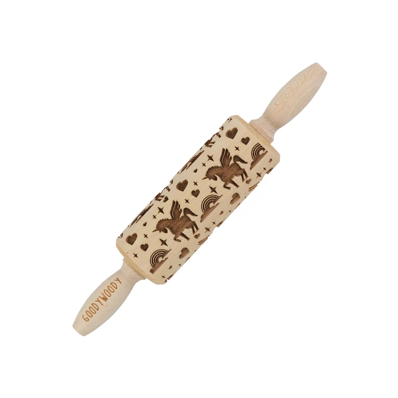 Rullo per dolci inciso Goody Woody, 23,5 cm, legno di faggio, design unicorno