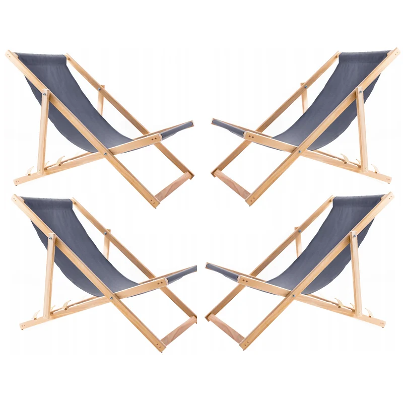 Woodok Set di 4 comode Sedie a sdraio in legno, colore grigio, ideali per spiaggia, balcone, terrazzo