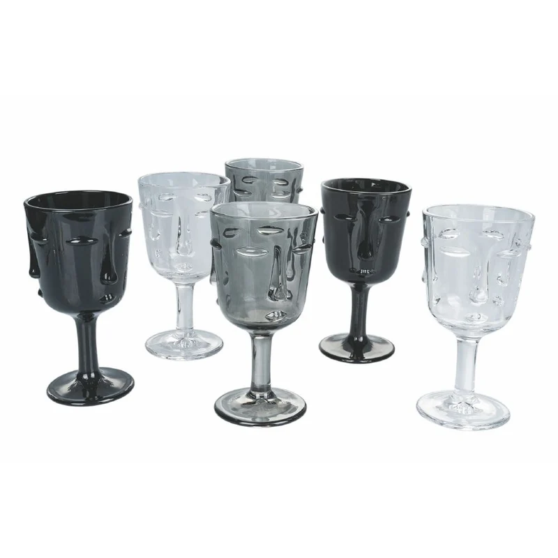 Set 6 Calici Vis à Vis Stones in Vetro VdE Tivoli 1996 Nero Grigio Trasparente