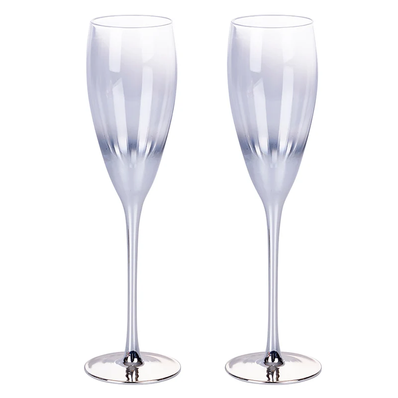 Set 2 Bicchieri da Champagne Très Chic Flûte in Vetro VdE Tivoli 1996 Silver