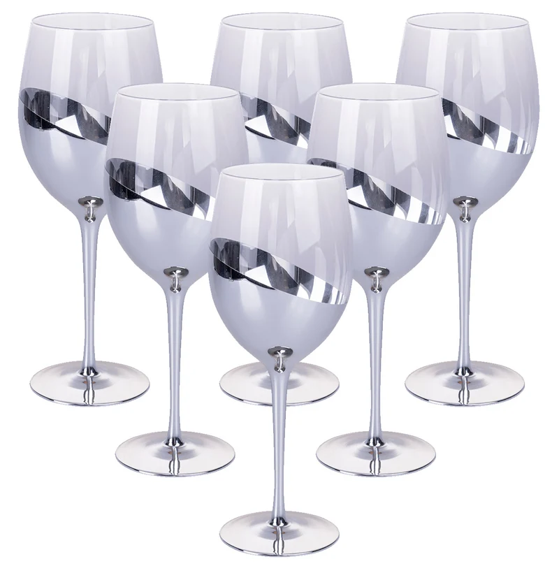 Set 6 Calici Chic in Vetro VdE Tivoli 1996 Trasparente e Silver