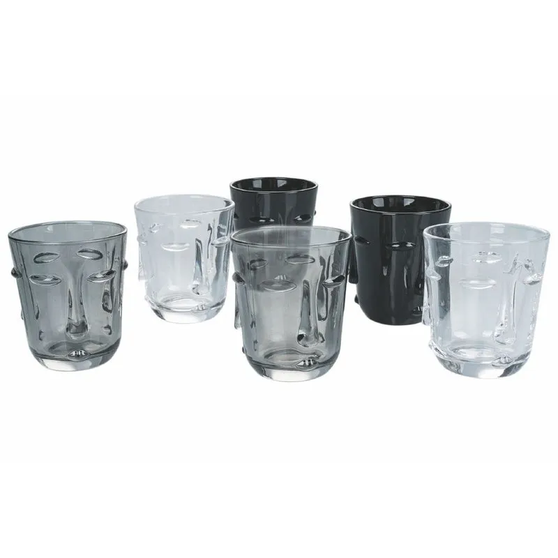 Set 6 Bicchieri Acqua Vis à Vis Stones in Vetro VdE Tivoli 1996 Grigio Trasparente Nero