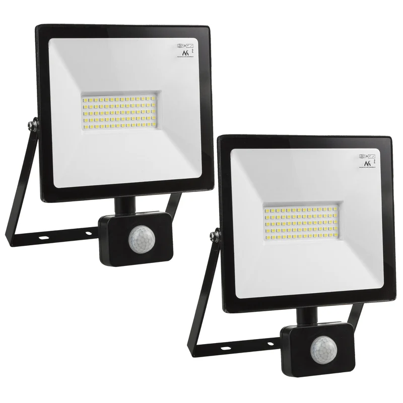 2x Proiettore LED con rilevatore di movimento Maclean, slim 50W, 4000lm, bianco neutro (4000K), IP44, MCE650 NW PIR