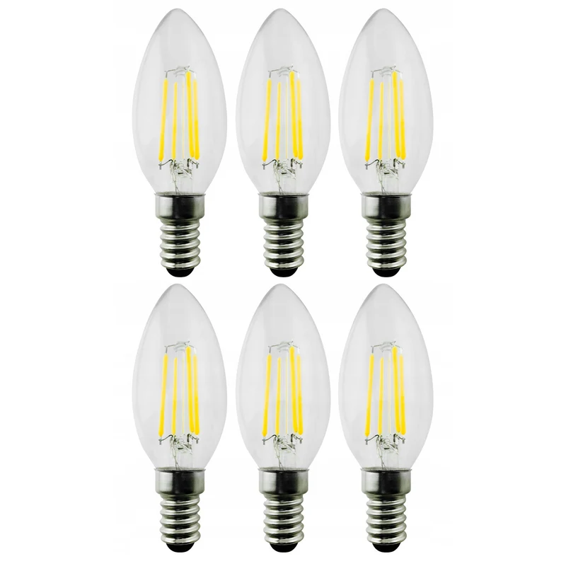 6x Maclean, Filamento LED E14, 4W, 230V, WW bianco caldo 3000K, 400lm, Candela decorativa retro edison C35, MCE285