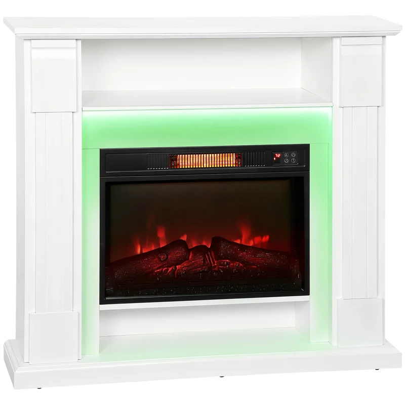 Camino Elettrico da Pavimento 105x27x97 cm 1800W Regolabile con Fiamma 3D Timer e Telecomando Bianco