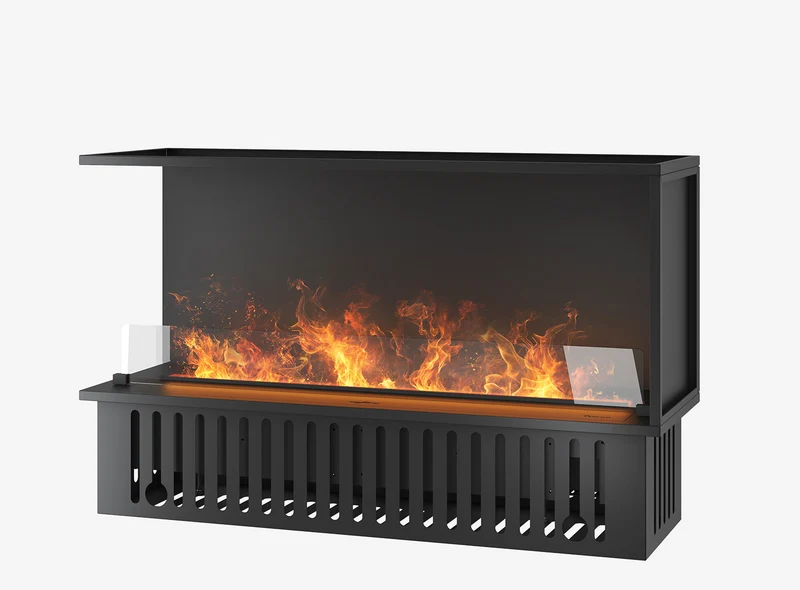 Camino a Vapore Elettrico Bifacciale Angolare a Sinistra 120x50x40 cm Invapo Corner L1200 Nero