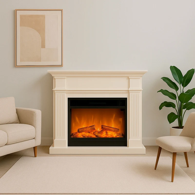 Camino Elettrico da Pavimento 114x28x102 cm Effetto Fiamma 1500W Sined Caldera XXL Bianco